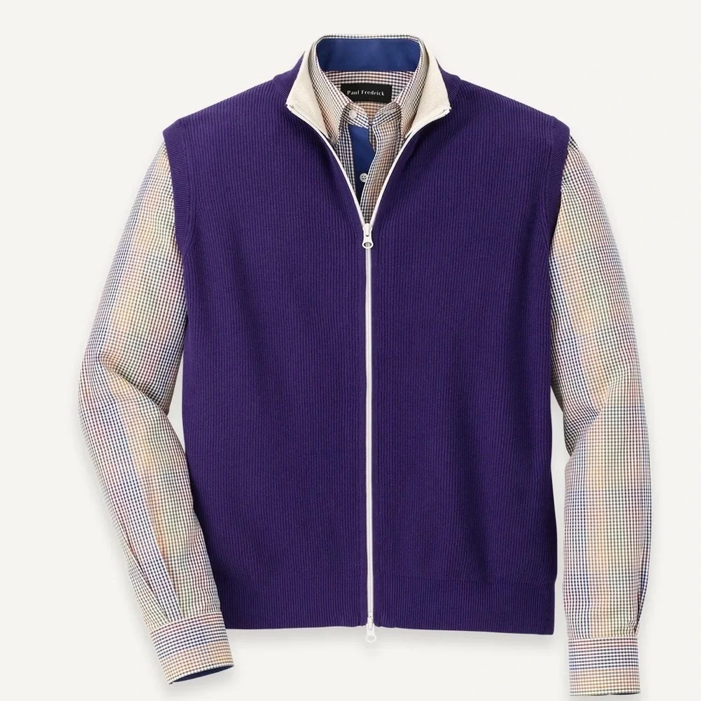 Paul Fredrick Men's Zip-Up Purple Sweater 💯 cotton perfect for spring!